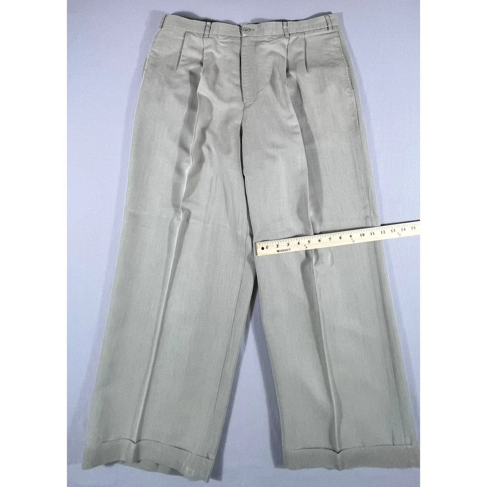 J. Ferrar Men's Pleated Dress Pants 42x30 Tan Khaki Cuffed Wide Leg Trousers - Picture 6 of 10